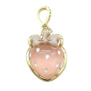 Peach Acrylic Strawberry Pendant Gold Plated, approx 20-28mm