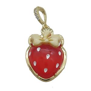 Red Acrylic Strawberry Pendant Gold Plated, approx 20-28mm