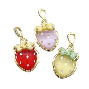 Acrylic Strawberry Pendant Gold Plated Mixed Color, approx 20-28mm