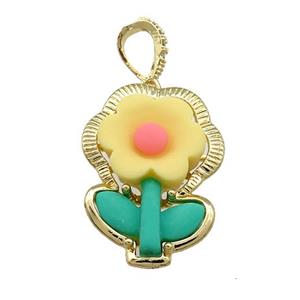 Yellow Resin Flower Pendant Gold Plated, approx 20-28mm