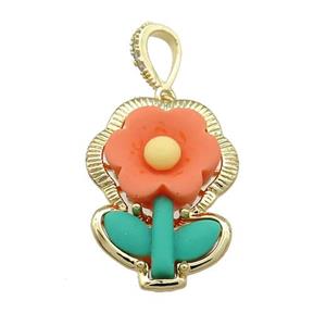 Orange Resin Flower Pendant Gold Plated, approx 20-28mm