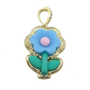 Blue Resin Flower Pendant Gold Plated, approx 20-28mm