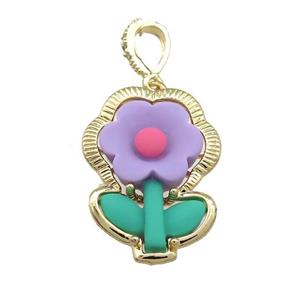 Purple Resin Flower Pendant Gold Plated, approx 20-28mm