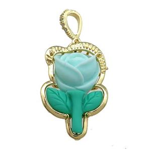 Teal Resin Flower Pendant Gold Plated, approx 20-30mm