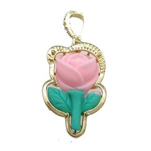 Pink Resin Flower Pendant Gold Plated, approx 20-30mm