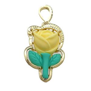 Yellow Resin Flower Pendant Gold Plated, approx 20-30mm