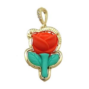 Red Resin Flower Pendant Gold Plated, approx 20-30mm