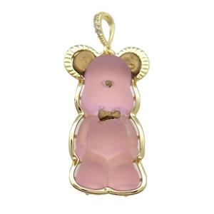 Pink Acrylic Bear Pendant Gold Plated, approx 24-42mm