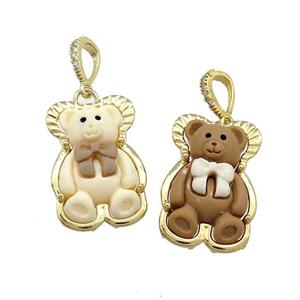 Resin Bear Pendant Gold Plated Mixed Color, approx 17-26mm