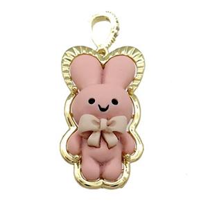 Pink Resin Rabbit Pendant Gold Plated, approx 20-35mm