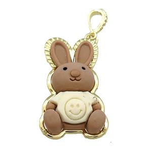 Chocolate Resin Rabbit Pendant Gold Plated, approx 20-37mm