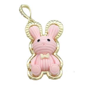 Pink Resin Rabbit Pendant Gold Plated, approx 22-35mm