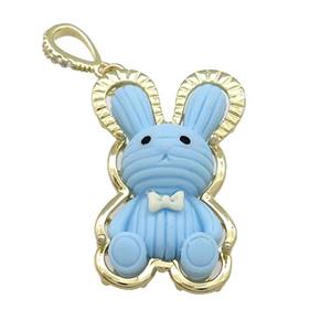 Blue Resin Rabbit Pendant Gold Plated, approx 22-35mm