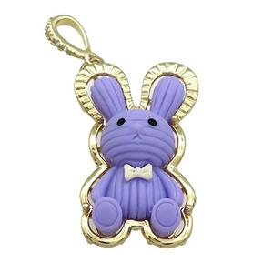 Purple Resin Rabbit Pendant Gold Plated, approx 22-35mm