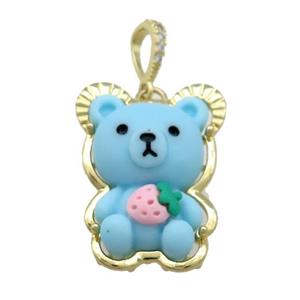Blue Resin Bear Pendant Gold Plated, approx 22-30mm