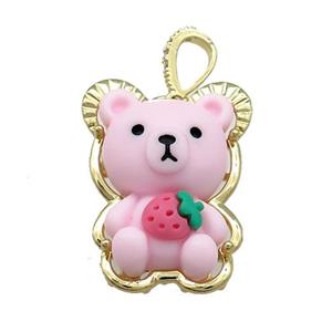 Pink Resin Bear Pendant Gold Plated, approx 22-30mm