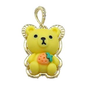 Yellow Resin Bear Pendant Gold Plated, approx 22-30mm