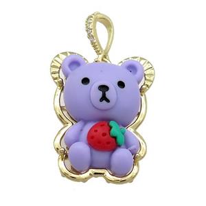 Purple Resin Bear Pendant Gold Plated, approx 22-30mm