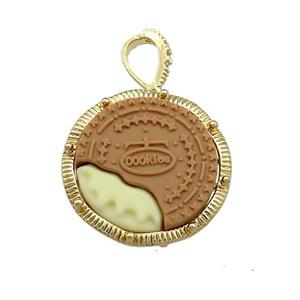 Chocolate Resin Biscuit Pendant Gold Plated, approx 25mm