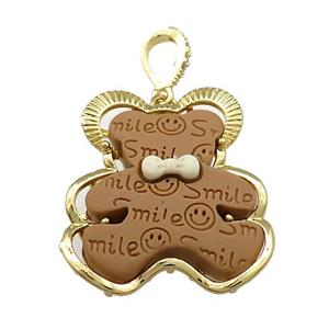 Chocolate Resin Bear Pendant Gold Plated, approx 30-32mm