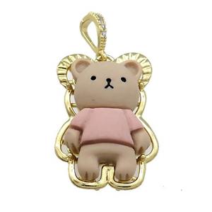 Coffee Resin Bear Pendant Gold Plated, approx 22-32mm