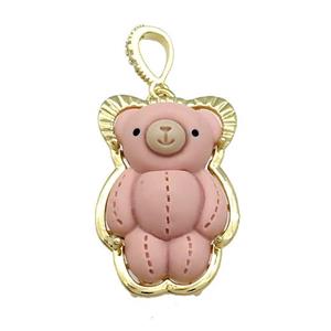 Pink Resin Bear Pendant Gold Plated, approx 20-30mm