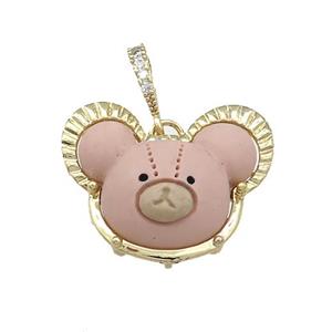 Pink Resin Bear Pendant Gold Plated, approx 20-27mm