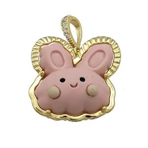 Pink Resin Rabbit Pendant Gold Plated, approx 25mm