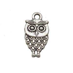 Tibetan Style Zinc Owl Pendant Antique Silver, approx 9-15mm