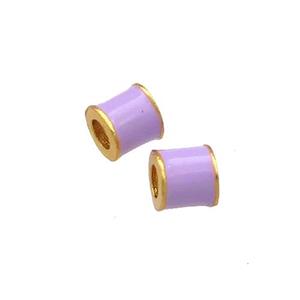 Copper Tube Beads Lavender Cloisonne Large Hole 18K Gold Plated, approx 4mm, 2mm hole