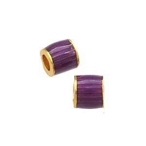 Copper Tube Beads Purple Cloisonne Large Hole 18K Gold Plated, approx 4mm, 2mm hole