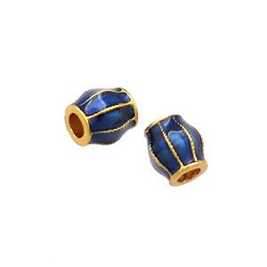 Copper Pumpkin Beads Blue Cloisonne Large Hole 18K Gold Plated, approx 5-5.5mm, 2mm hole