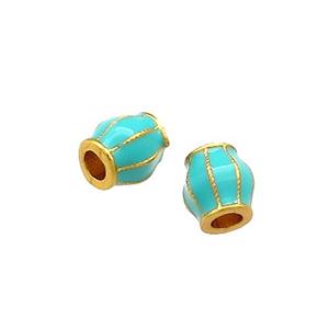 Copper Pumpkin Beads Teal Cloisonne Large Hole 18K Gold Plated, approx 5-5.5mm, 2mm hole