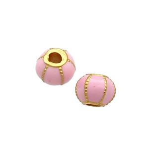 Copper Pumpkin Beads Pink Cloisonne Large Hole 18K Gold Plated, approx 6mm, 2mm hole