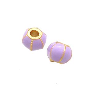 Copper Pumpkin Beads Lavender Cloisonne Large Hole 18K Gold Plated, approx 6mm, 2mm hole