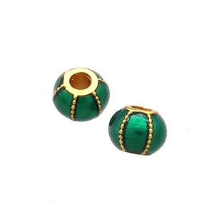 Copper Pumpkin Beads Green Cloisonne Large Hole 18K Gold Plated, approx 6mm, 2mm hole