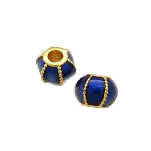 Copper Pumpkin Beads Blue Cloisonne Large Hole 18K Gold Plated, approx 6mm, 2mm hole