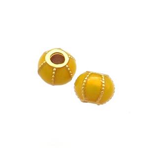 Copper Pumpkin Beads Yellow Cloisonne Large Hole 18K Gold Plated, approx 6mm, 2mm hole