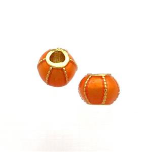 Copper Pumpkin Beads Orange Cloisonne Large Hole 18K Gold Plated, approx 6mm, 2mm hole