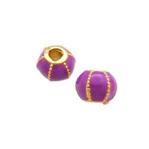 Copper Pumpkin Beads Purple Cloisonne Large Hole 18K Gold Plated, approx 6mm, 2mm hole