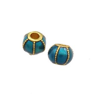 Copper Pumpkin Beads Teal Cloisonne Large Hole 18K Gold Plated, approx 6mm, 2mm hole