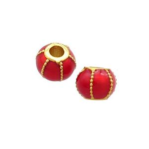 Copper Pumpkin Beads Red Cloisonne Large Hole 18K Gold Plated, approx 6mm, 2mm hole