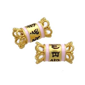 Copper Tube Beads Pink Cloisonne 18K Gold Plated, approx 7-12mm
