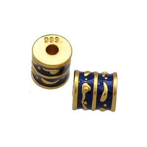 Copper Tube Beads DarkBlue Cloisonne 18K Gold Plated, approx 7.5-8mm