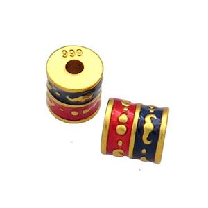 Copper Tube Beads Red Blue Cloisonne 18K Gold Plated, approx 7.5-8mm
