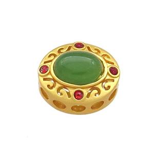 Copper Circle Beads Pave Jadeite Glass 18K Gold Plated, approx 12-14mm