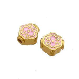 Copper Beads Pink Cloisonne 18K Gold Plated, approx 6-7mm