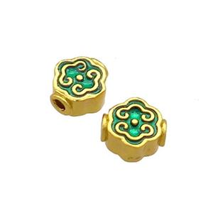 Copper Beads Green Cloisonne 18K Gold Plated, approx 6-7mm