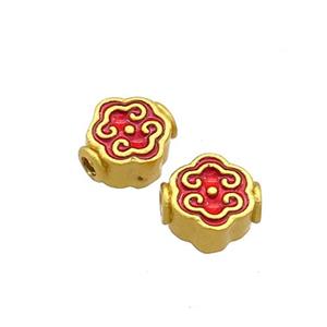 Copper Beads Red Cloisonne 18K Gold Plated, approx 6-7mm
