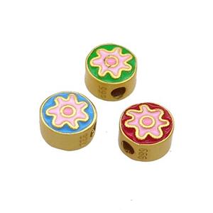 Copper Coin Beads Pink Enamel Sun Charms 18K Gold Plated Mixed, approx 8mm